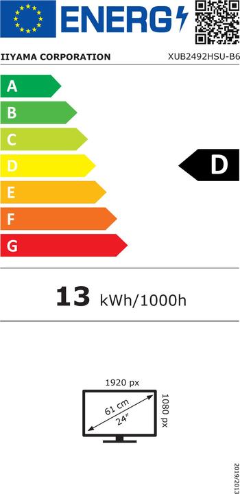 Energie-Label iiyama ProLite XUB2492HSU-B6 (1920 x 1080 Pixel, 23.80")
