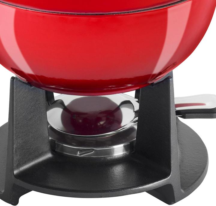 Productafbeelding Zwilling Gietijzeren fondueset 20 cm rood met 6 roestvrijstalen vorken (Kaasfondue, Chocoladefondue)