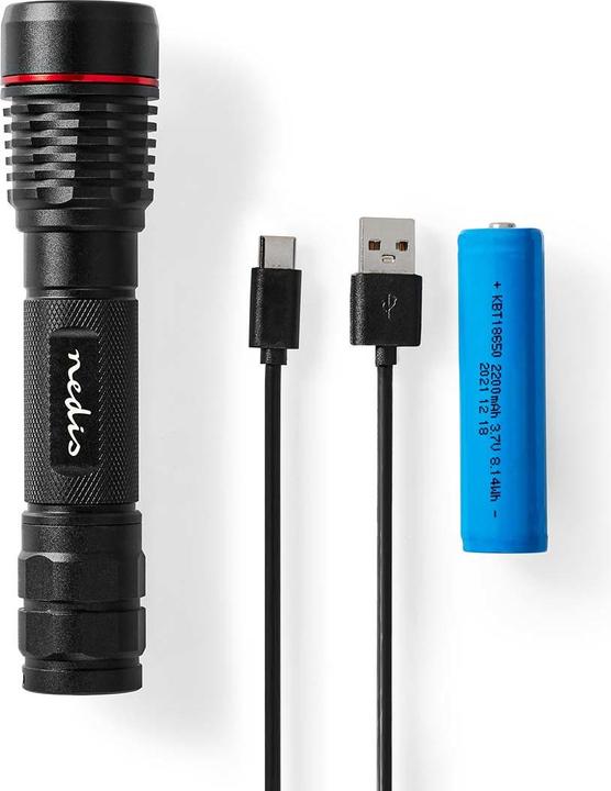 Actual product image Nedis LED torch, full metal housing, IPX7, 200 metre light range (3.40 cm, 1000 lm)