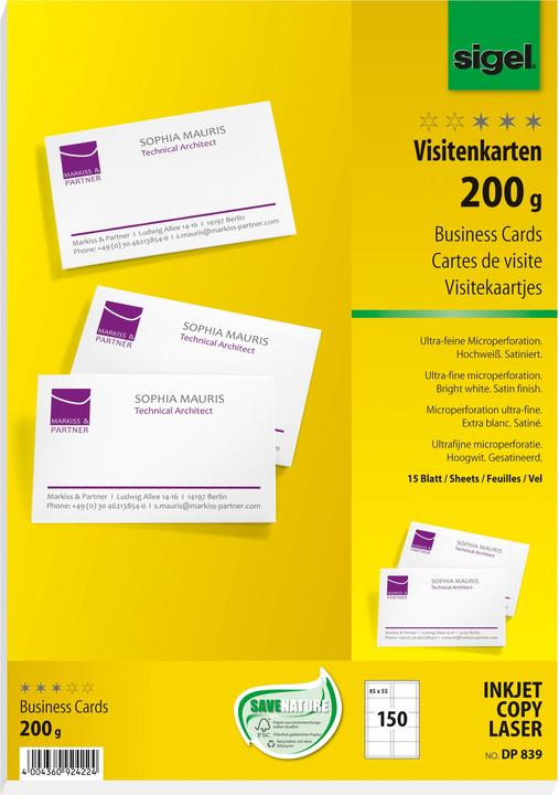 Actual product image Sigel MP Visitenkarten (200 g/m², 150 x, A4)
