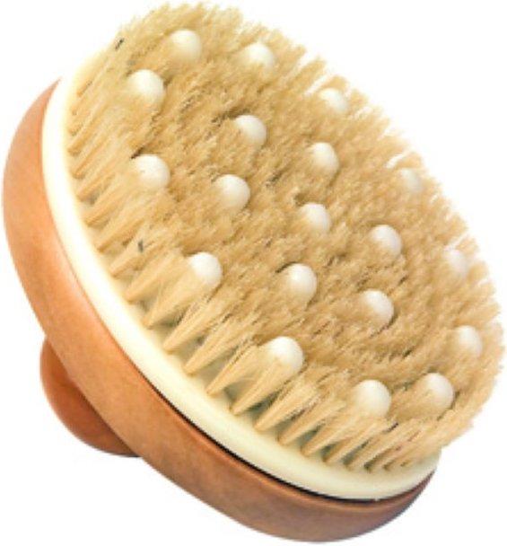 Hand massage brush with wooden knob
