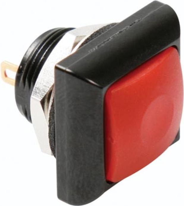 Actual product image Velleman Mini Square Metal Push Button With Red Button 1P Spst Off-(On)