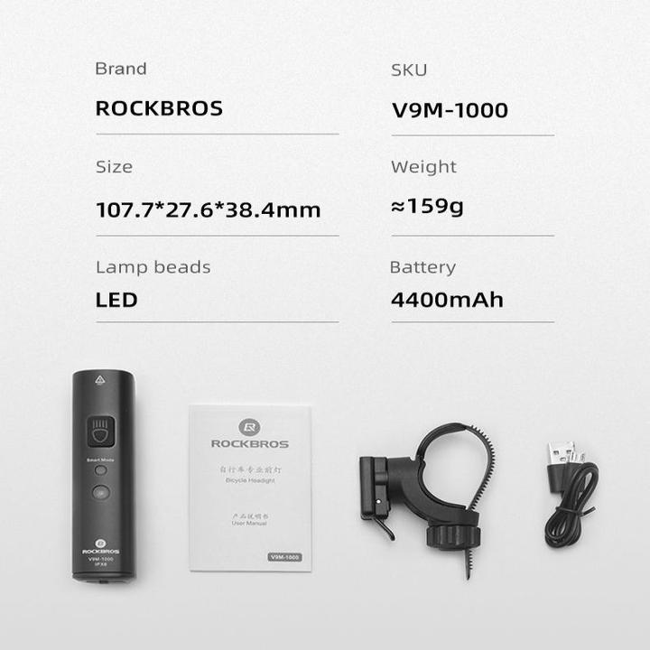 Produktbild Rockbros V9M-1000 front bicycle light 1000lm - black (1000 lm)