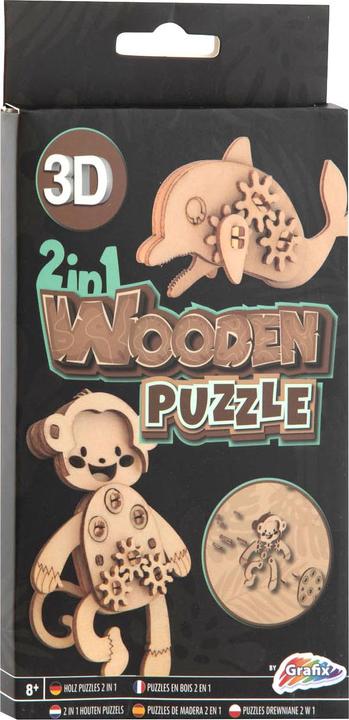Grafix Puzzle 3D in kit di legno 2 in 1 - Delfino e Scimmia (1 pezzi)