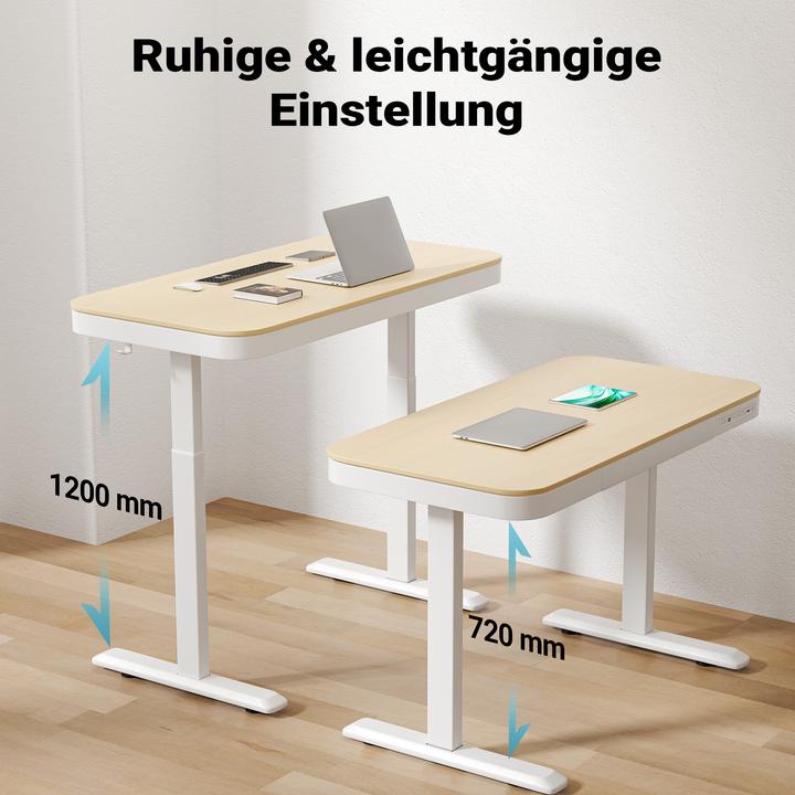 Produktbild Wiltec Höhenverstellbarer Schreibtisch Einmotorig Ladestation Tischplatte Memory (600 x 1200 mm)