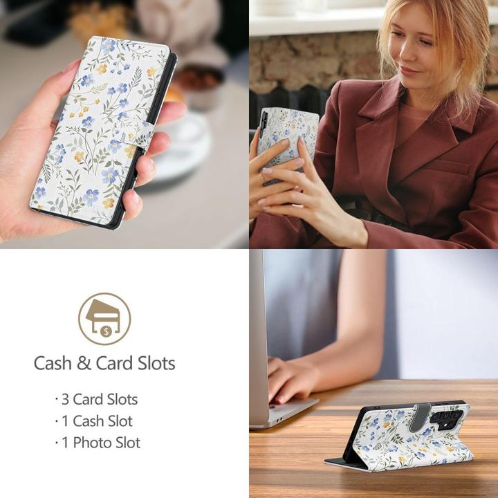 Produktbild Tech-Protect Wallet Case for iPhone 16e - Daisies with Leaves (Apple iPhone 16e)