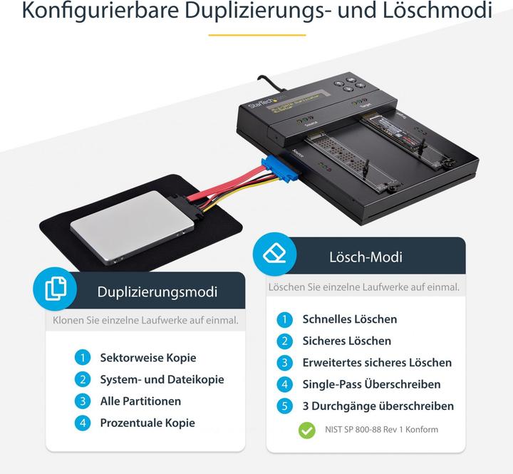 Produktbild StarTech com Selbständiger M.2 SATA & M.2 NVMe Duplikator und Löscher - SATA/SSD Festplatten klo