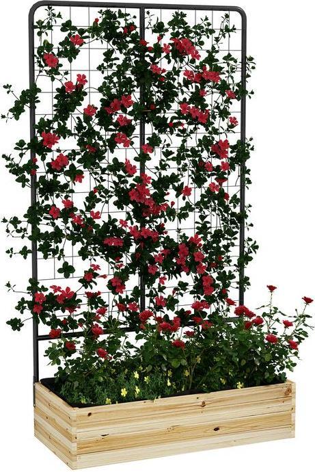 Produktbild Swisshandel24 Hochbeet mit Rankhilfe, Pflanzkasten aus Holz, Kräuterbeet, Blumenkasten für Garten, Balkon, Naturho