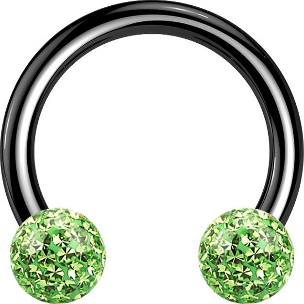 Star Piercing Circular Barbell schwarz mit zwei Kristall Kugeln hellgrün Epoxy Schutzschicht (ohne Messing, Titan G23)