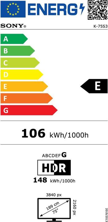 Energy Label Sony K-75S3 (75", LCD, 4K, 2025)