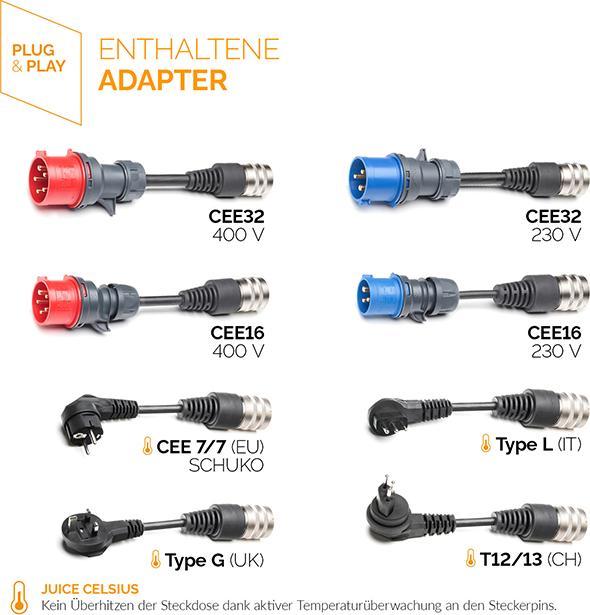 Image du produit Juice Technology Juice Booster 3 air UE Traveller Set (Type 2, 11 kW, 16 A, CEE 7/7)