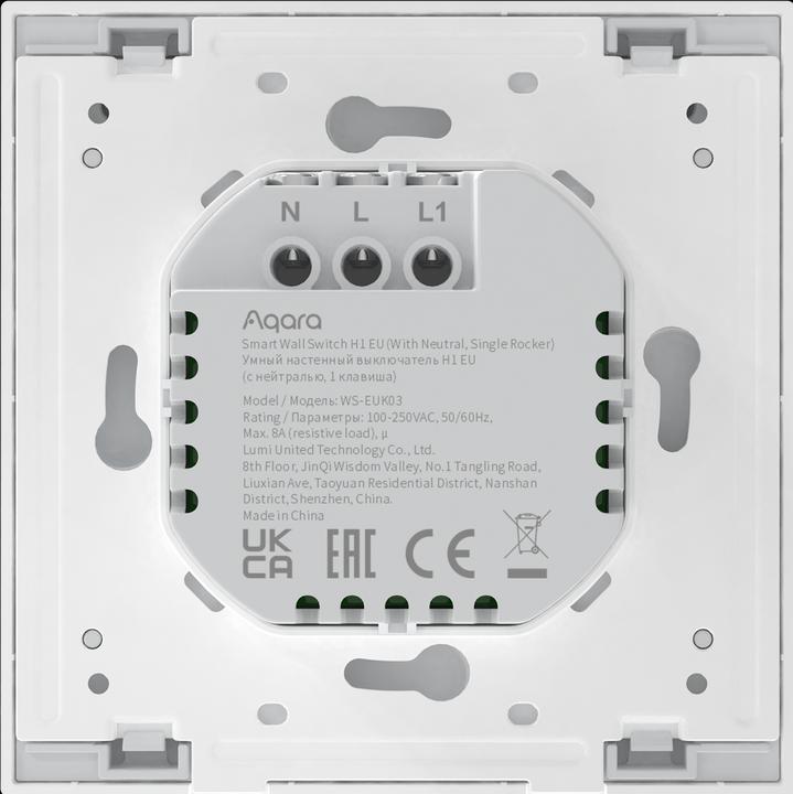 Productafbeelding Aqara Smart Wall Switch H1 Grau With Neutral, Single Rocker (Zigbee)