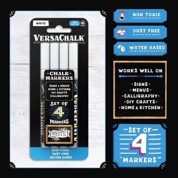 Immagine prodotto VersaChalk - Set di 4 pennarelli a gesso liquido bianco con punta da 3 mm (Bianco, 3 mm, 4 x)