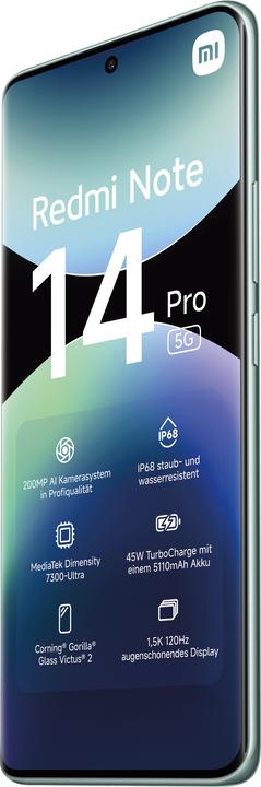 Image du produit Xiaomi Redmi Note 14 Pro 5G (256 Go, Coral Green, 6.67", Double SIM, 200 Mpx, 5G)