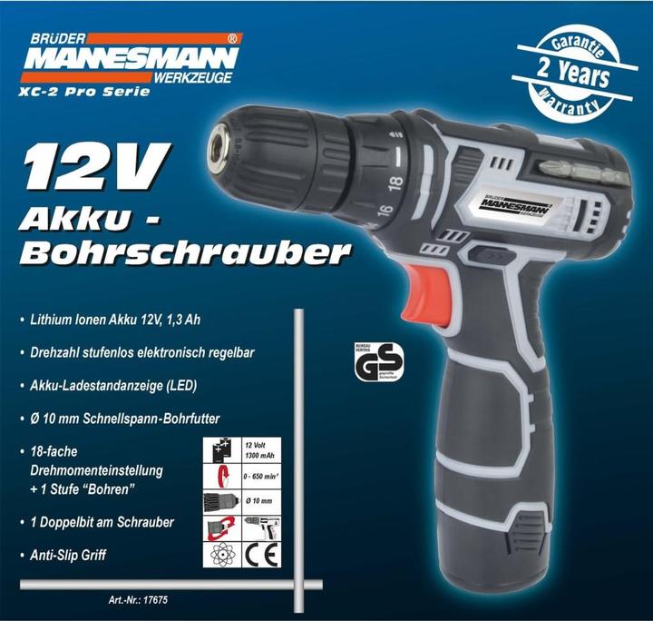Actual product image Mannesmann Cordless drill 12 V (Rechargeable battery operated)