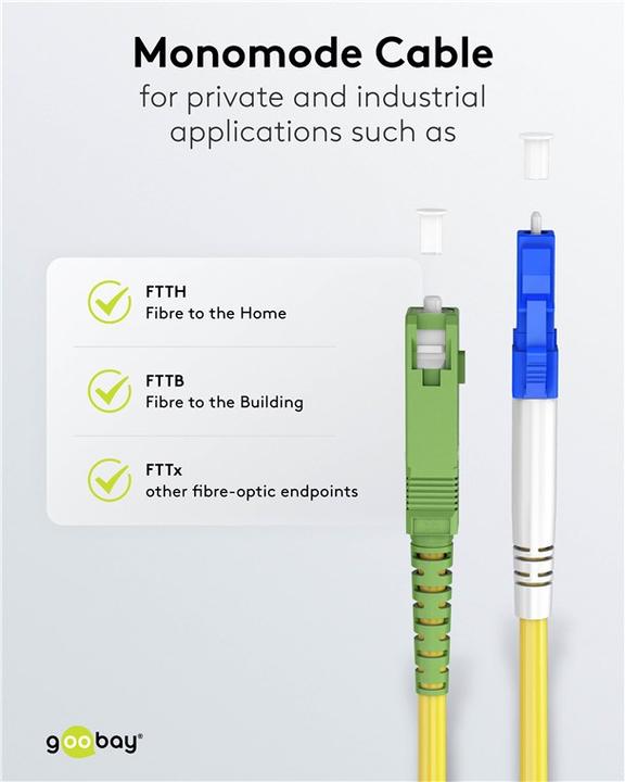 Produktbild Goobay Glasfaserkabel FTTH, Singlemode OS2 Yellow, Gelb Simplex, 10 m (S/UTP, 10 m)
