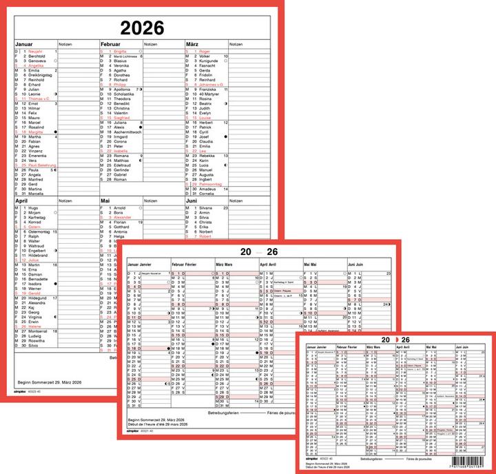 Produktbild Simplex Tafelkalender (A5, Kein Einband, Deutsch, Französisch)
