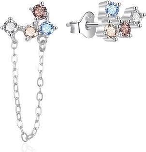 Agato - Asymmetric silver earrings with zircons AGT-E106PC