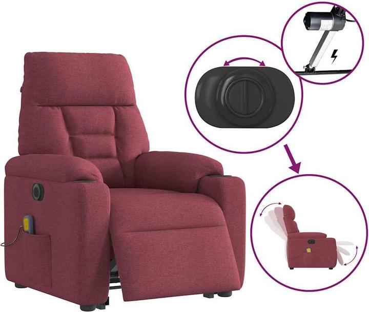 Immagine prodotto VidaXL Poltrona massaggiante elettrica con ausilio per l'assistenza in piedi in tessuto rosso vino