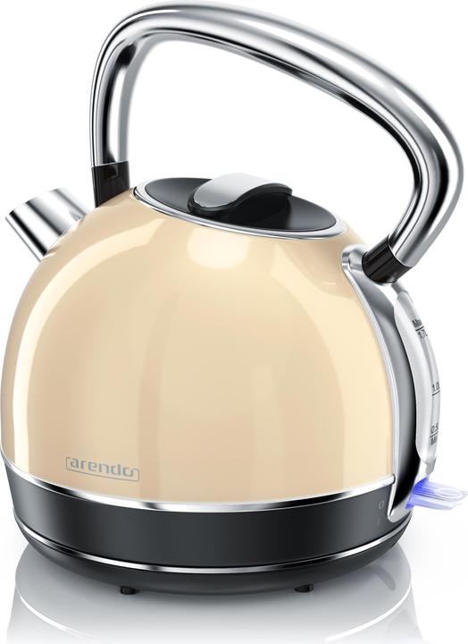 Produktbild Arendo Wasserkocher 1,7 l, 2200 W, Edelstahl, Retro Style, Vintage, Überhitzung & Trockenkochschutz, beige (1.70 l)