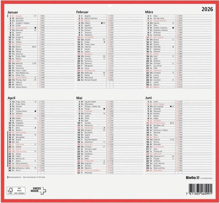 Image du produit Biella Calendrier tableau (32 x 29,7 cm, Non contraignant, Allemand)