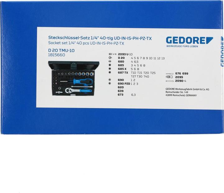 Actual product image Gedore D 20 TMU-10 Socket spanner set 1/4" 39 pieces UD-IN-IS-PH-PZ-TX (6 mm, 12 mm, 10 mm, 7 mm, 11 mm, 5 mm, 8 mm, 9 mm, 13 mm, 4 mm)