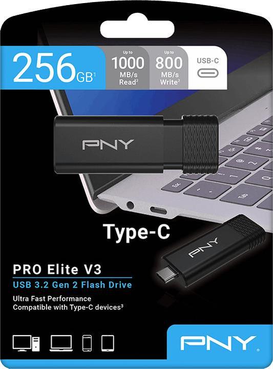 Image du produit PNY Lecteur flash Pro Elite V3 Type-C USB 3.2 256 Go (256 Go, USB-C)