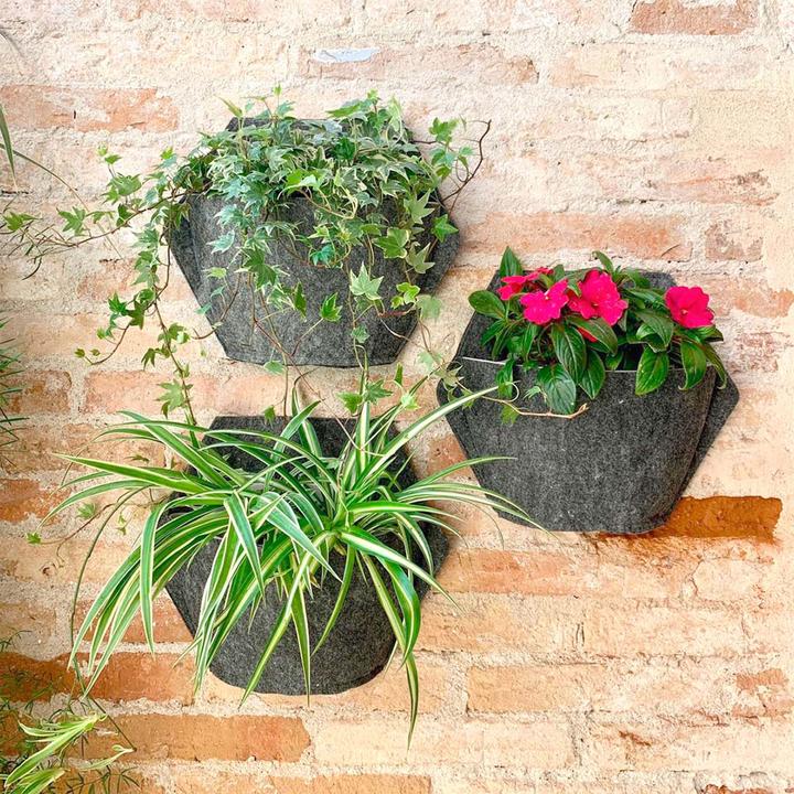 Actual product image CitySens 3 Pack Wall Planters white planter gray textile cover (10 cm)