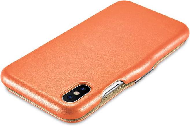 Produktbild iCarer iPhone X/XS - Luxury Series Echtleder Flip Case RI802-IG, orange (Apple iPhone X, Apple iPhone XS)