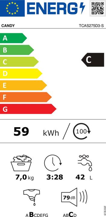 Energie-Label Candy TCAS275D3 S (7 kg, Oben (7 kg, Oben)
