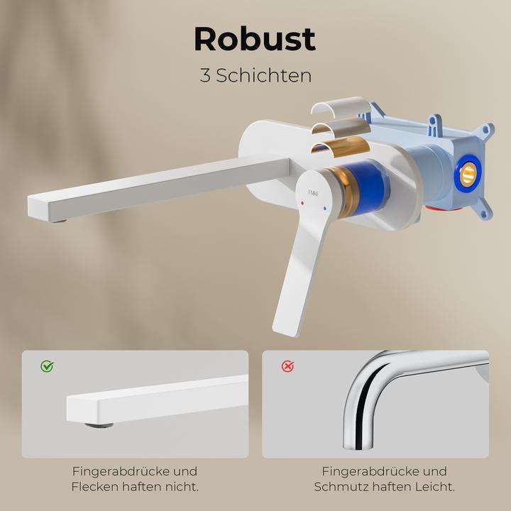 Produktbild Emke Badarmatur, Messing weiss, Mischbatterie Waschbecken, Küchenarmatur mit Perlator, Keramikkartusche