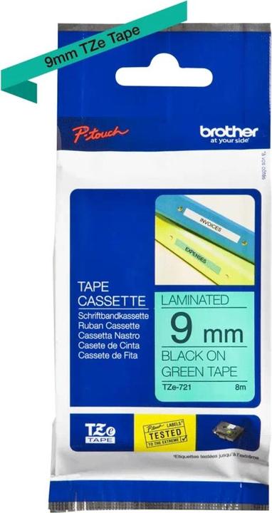 Actual product image Brother Tze-721 (0.90 cm, Green, Black)
