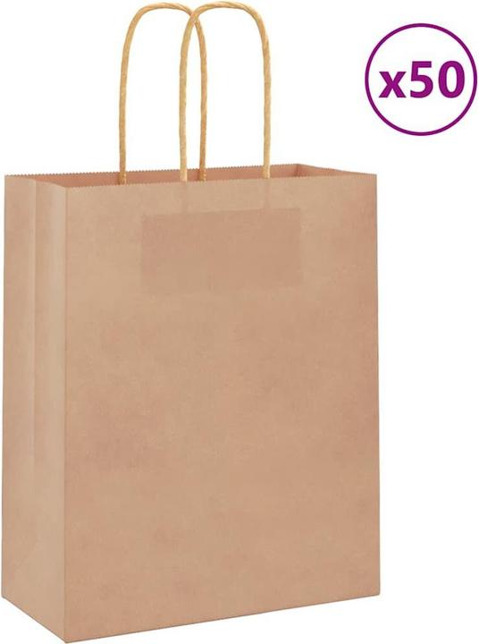Immagine prodotto VidaXL Sacchetti di carta kraft 50 pezzi con manico marrone 18x8x22 cm (Borsa da regalo, 50 x)