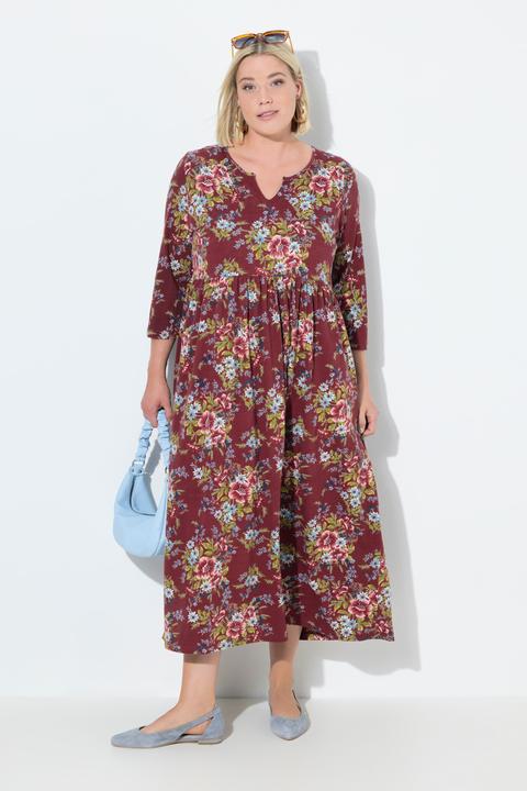 Produktbild Ulla Popken Jersey-Maxikleid, Blüten, A-Linie, Tunika-Ausschnitt, 3/4-Arm (42, 44)