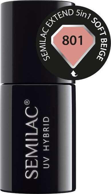 Actual product image Semilac Extend 801 Universal nail polish 5in1 Soft brownish yellow (Soft Beige, UV gel varnish)