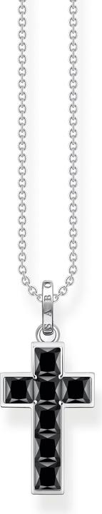 Thomas Sabo Kette Kreuz schwarze Steine silber (925er Silber, 40 - 45 cm)