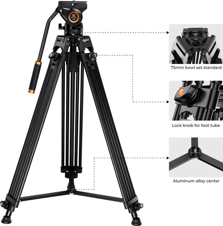 Image du produit K&F Concept Concept Video Tripod w/ Head (Métal)