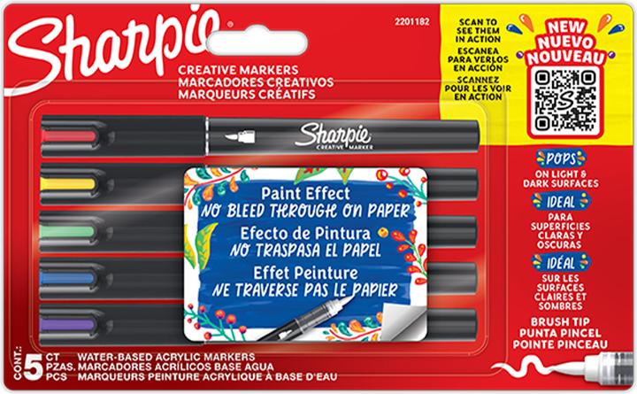Produktbild Newell Sharpie - Creative Acrylic Marker Brush tip 5-Blister (2201182) (Mehrfarbig, 1.20 mm, 5 x)