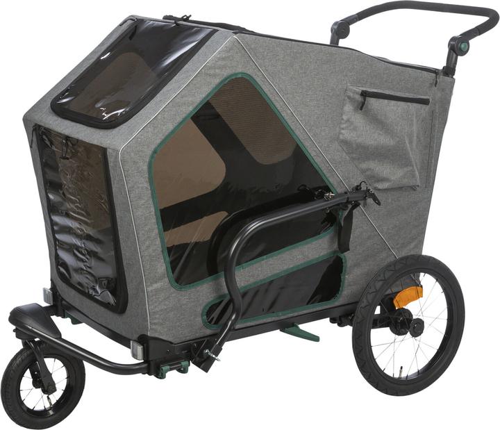 Produktbild Trixie Fahrrad-Anhänger L, 80×103×98/147 cm, Grau/Salbei (Hund, Reflektoren, Atmungsaktiv, Sicherheitsverschluss)