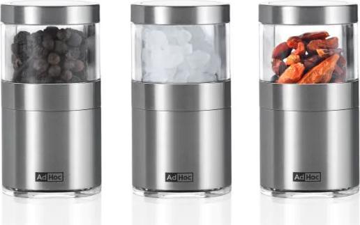 Productafbeelding AdHoc Kruidenmolenset 3 stuks zilver (Peper, Chili, Zeezout)