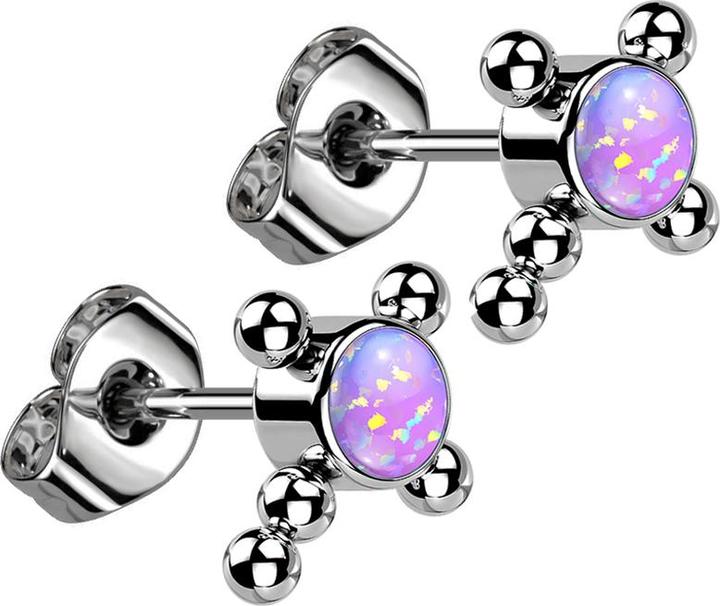 Image du produit Star Piercing Threadless clous d'oreille argent croix boules opale violette (sans laiton, Titane G23)