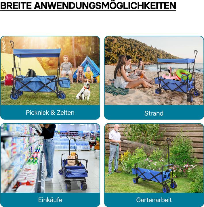 Actual product image Toboli Foldable Handcart with Canopy, Big Loading Space & Compartments for Off-Road Use