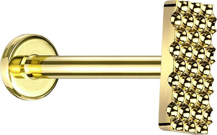 Star Piercing Micro Labret Innengewinde vergoldet gepunkteter Diamantschliff Rechteck vergoldet (ohne Messing, Titan G23)