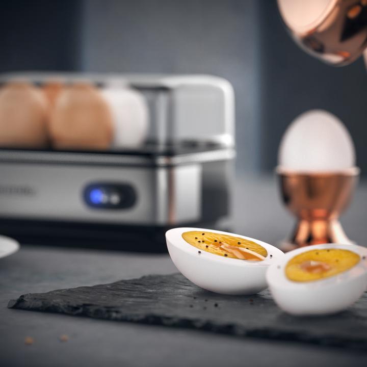 Produktbild Arendo Frühstücks Set, 2-Scheiben Langschlitz Toaster mit Brötchenaufsatz & Eierkocher für 6 Eier, Silber