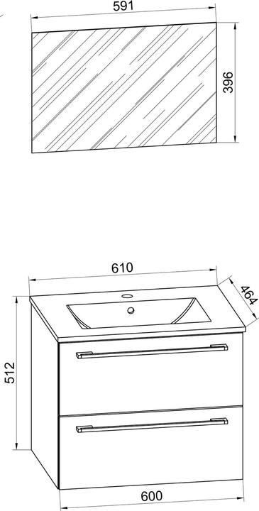 Immagine prodotto VCM Set lavabo 3 pezzi arredo bagno Badinos 2 cassetti specchio