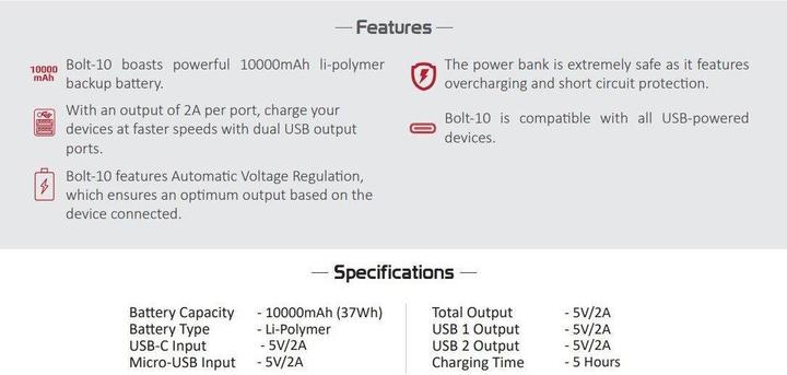 Actual product image ProMate Bolt-10 Power Bank 10W (10000 mAh, 10 W)
