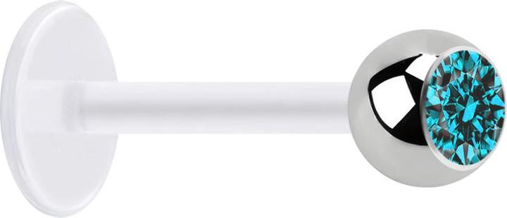 Star Piercing Micro Labret transparent mit Kugel silber und Kristall aqua (Chirurgenstahl 316L, ohne Messing, Bioflex)