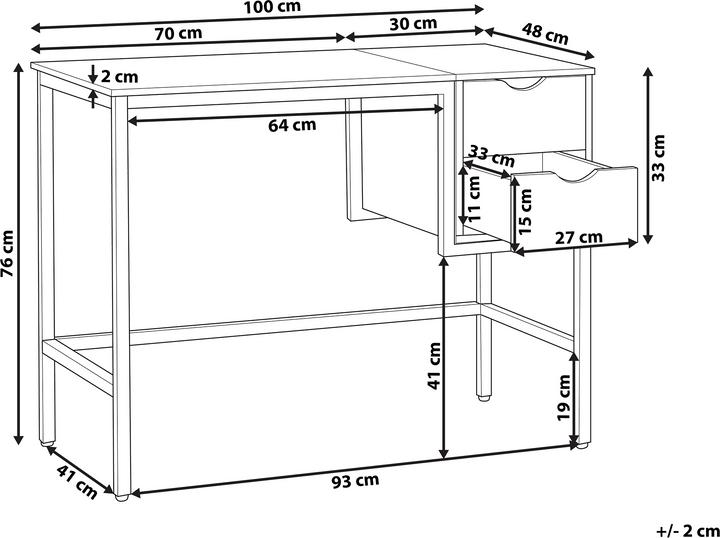 Image du produit Beliani Bureau noir / bois clair 100 x 48 cm 2 tiroirs HARPER (100 x 48 cm)