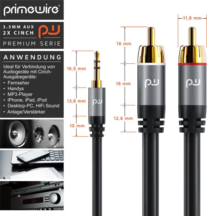 Actual product image Primewire Audio cable / 3.5mm jack to 2x RCA (7.50 m, 3.5mm jack (AUX), Cinch)