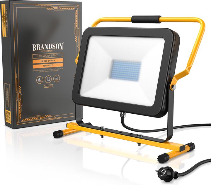 Produktbild Brandson Baustrahler, 100W LED Arbeitsleuchte, Tragegriff, 10000 Lumen, Bauscheinwerfer, 4m Kabel, IP65 (9500 lm)